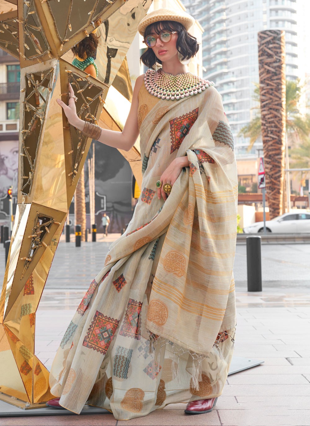 Trendy Printed Tissue Saree - S5728