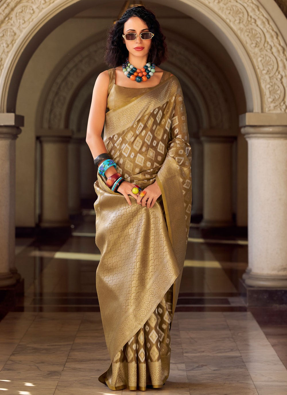 Classic Saree Weaving Zari Brown Silk Saree S13607