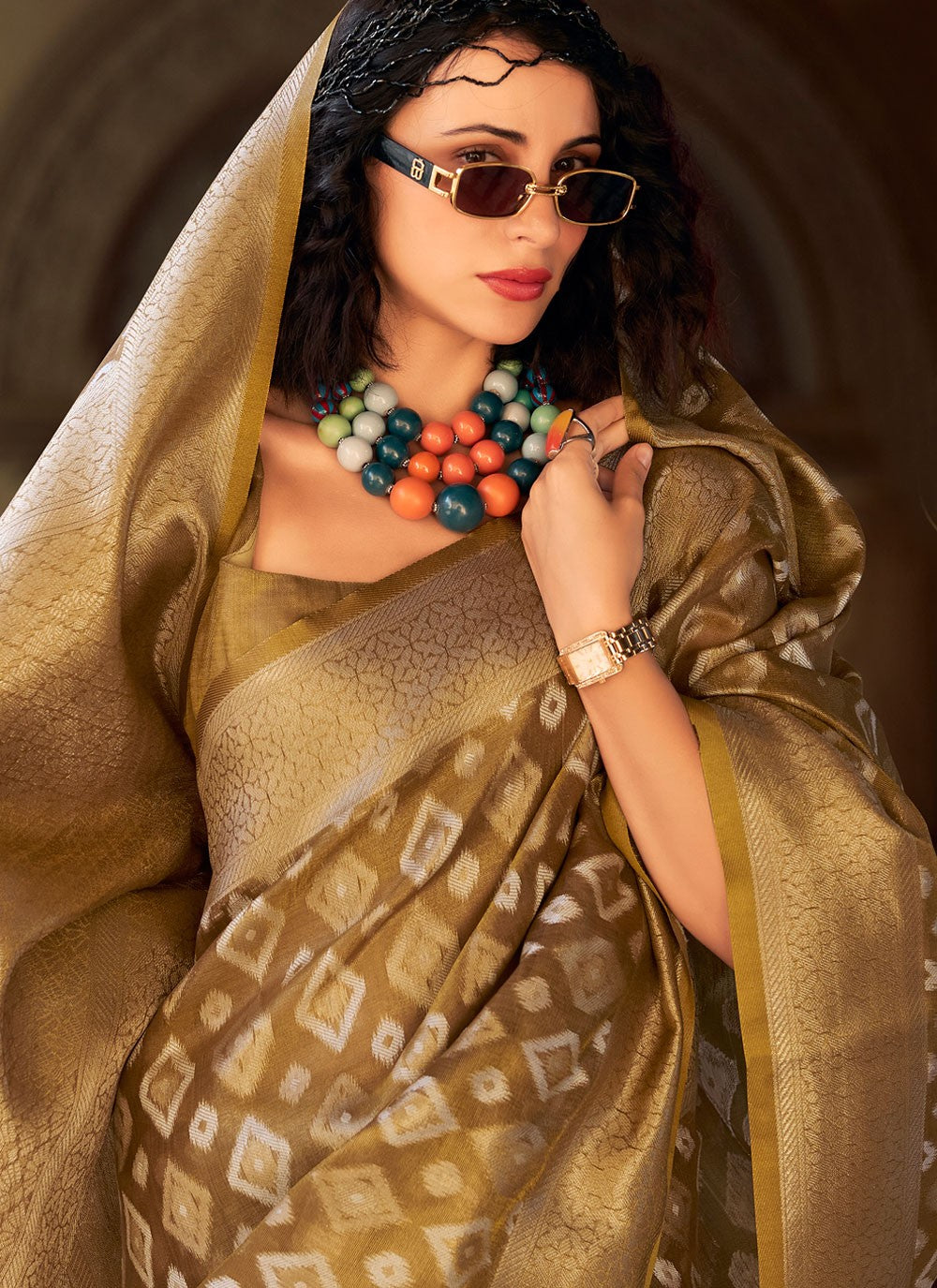 Classic Saree Weaving Zari Brown Silk Saree S13607
