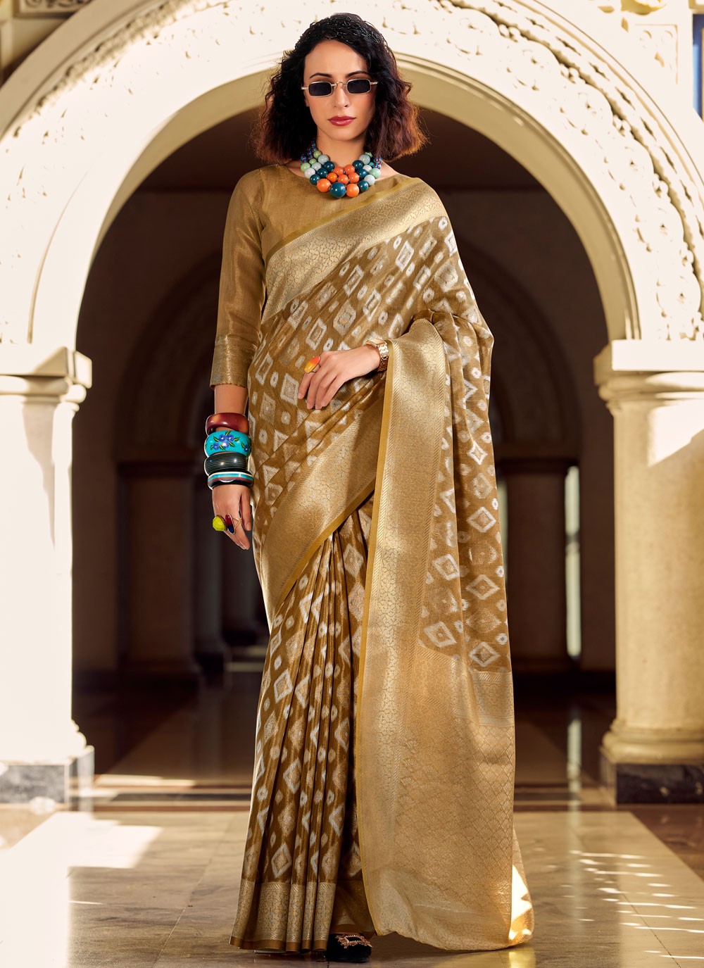 Classic Saree Weaving Zari Brown Silk Saree S13607