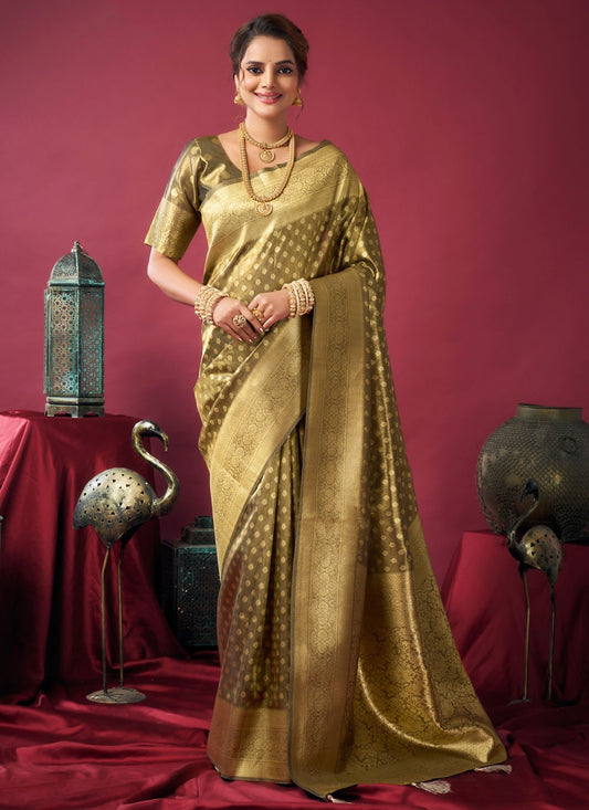 Brown Silk Traditional Saree Jacquard Work S19395