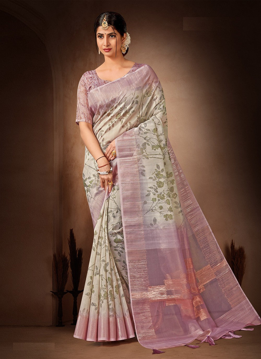 Classic Printed Organza, Tissue Saree - S4482