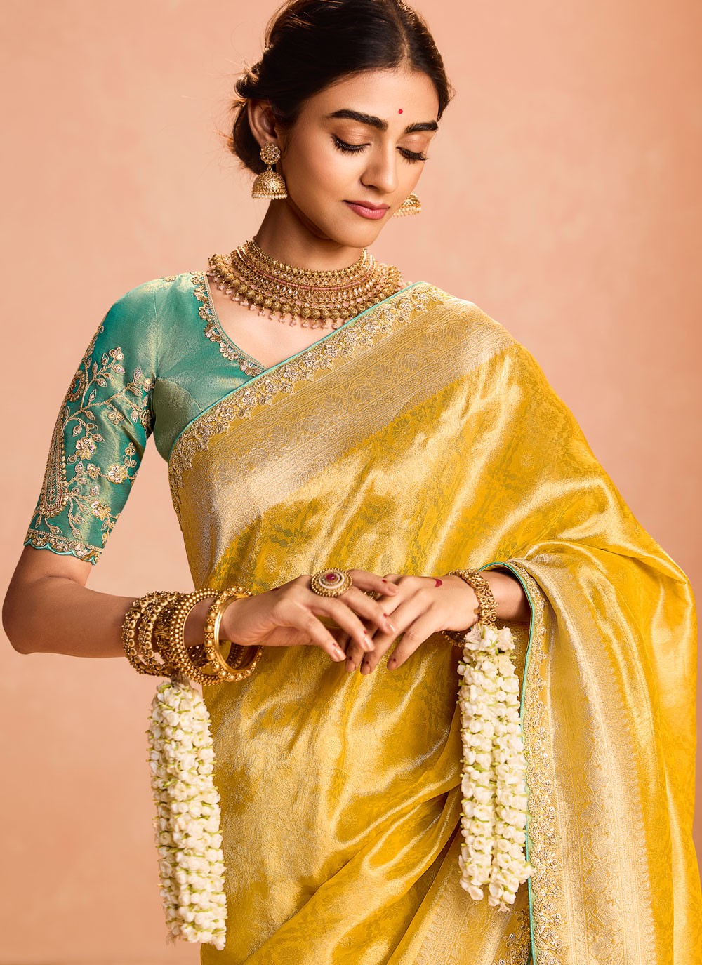 Classic Saree Embroidered Yellow Silk S12838