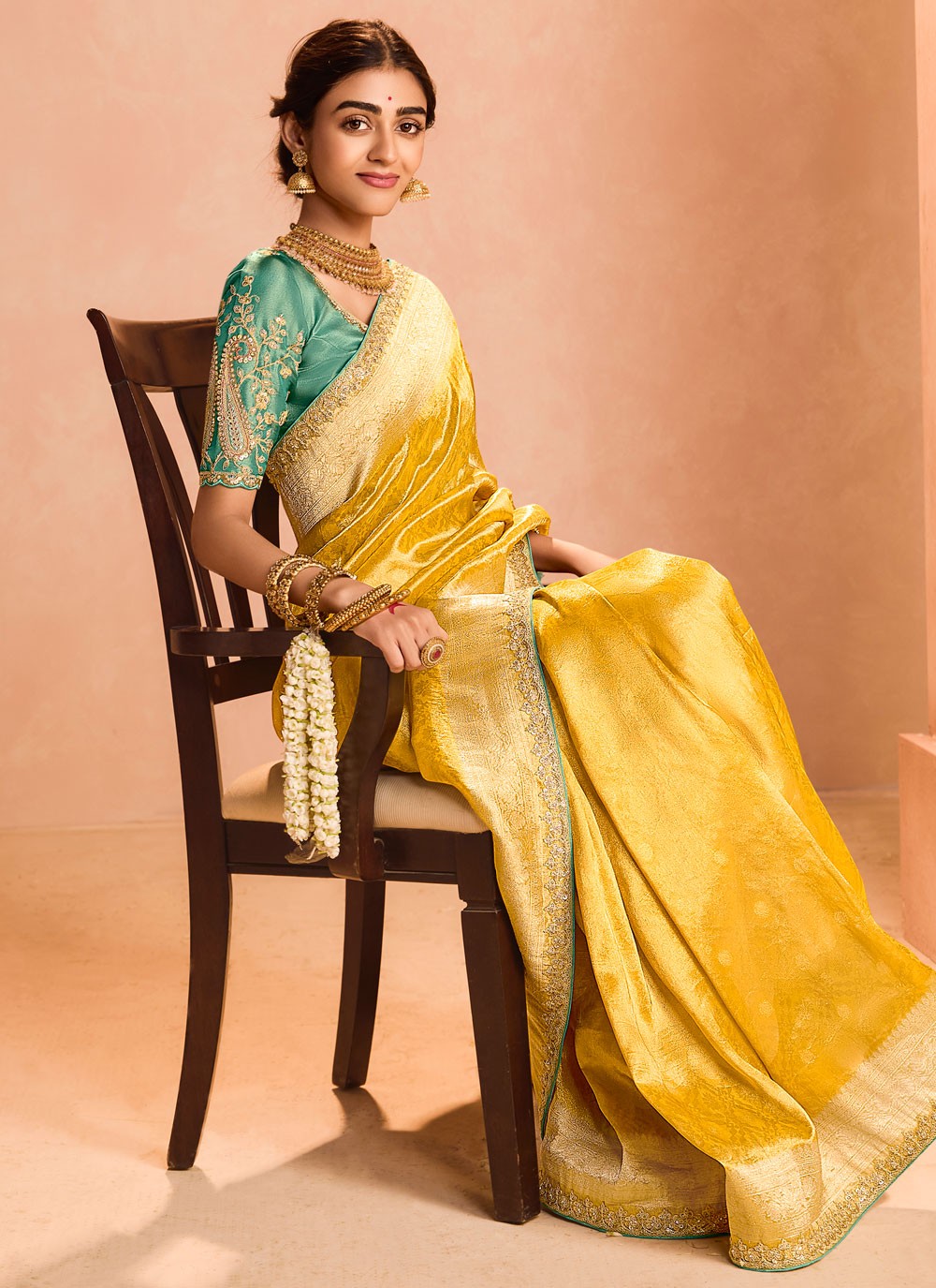 Classic Saree Embroidered Yellow Silk S12838