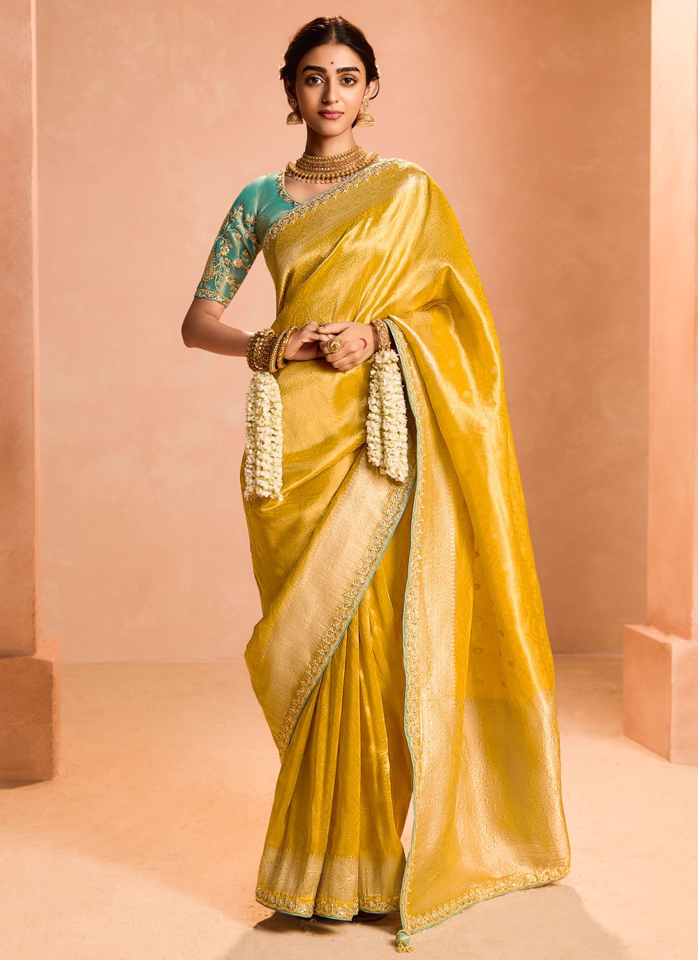 Classic Saree Embroidered Yellow Silk Saree S12838
