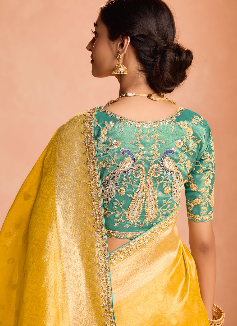 Classic Saree Embroidered Yellow Silk S12838