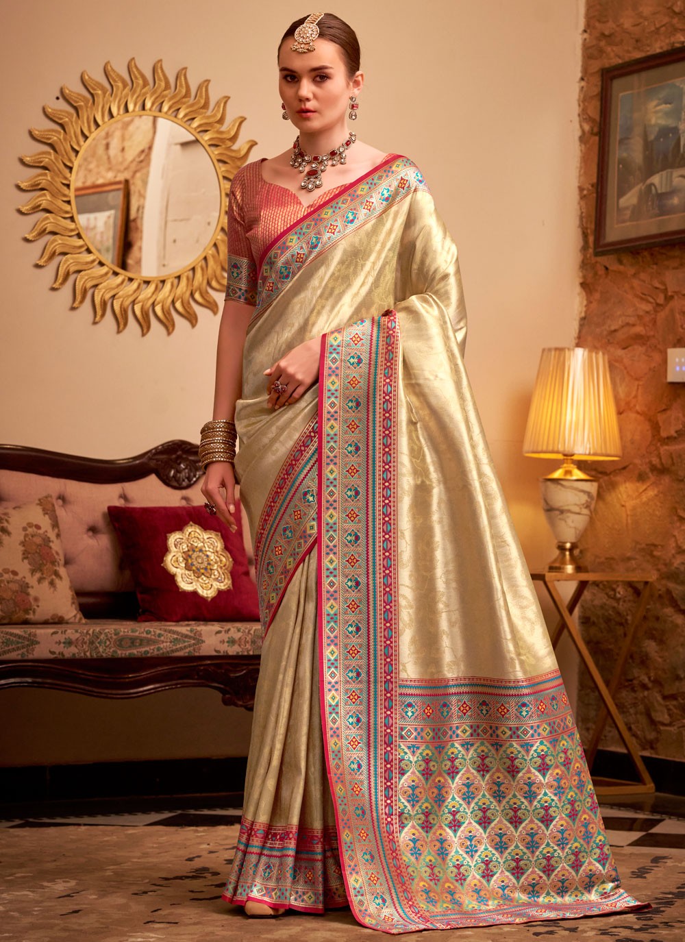Cream Silk Classic Saree Weaving Zari, Zari S17796