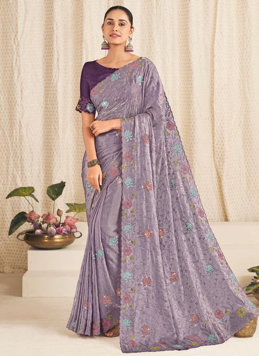 Purple Silk Contemporary Saree Embroidered S19920