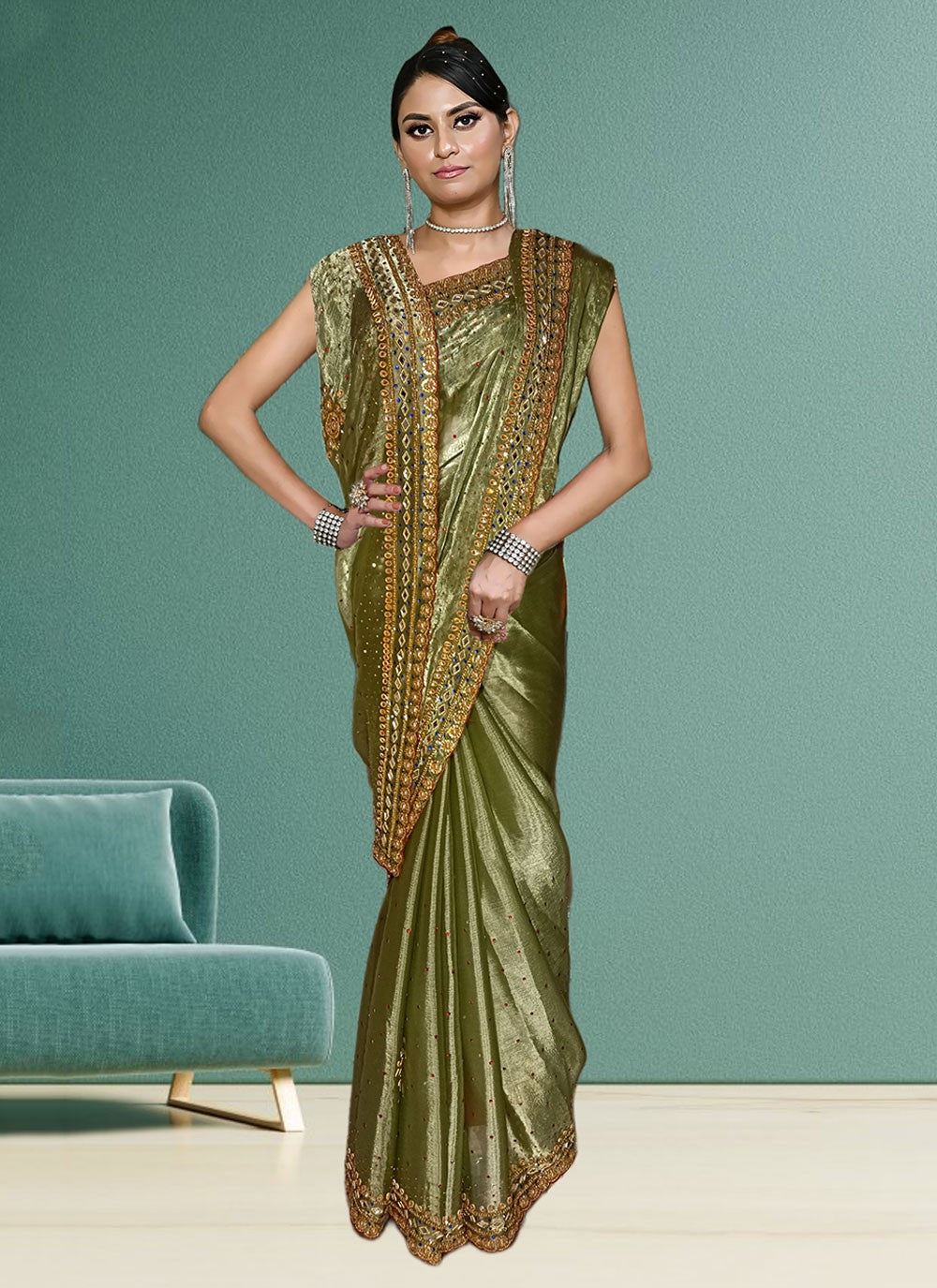 Classic Embroidered Tissue Saree - S6575
