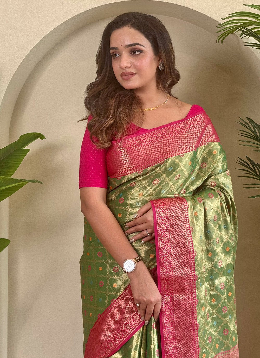 Weaving Zari Silk Green Trendy Saree S15245