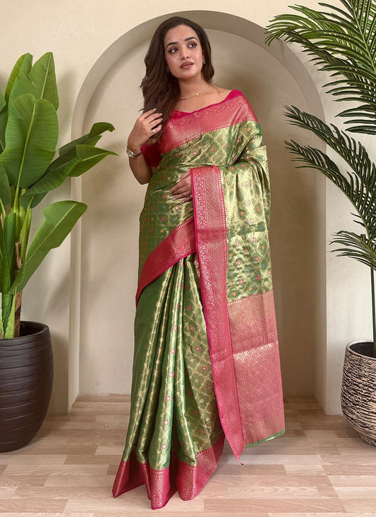 Weaving Zari Silk Green Trendy Saree S15245