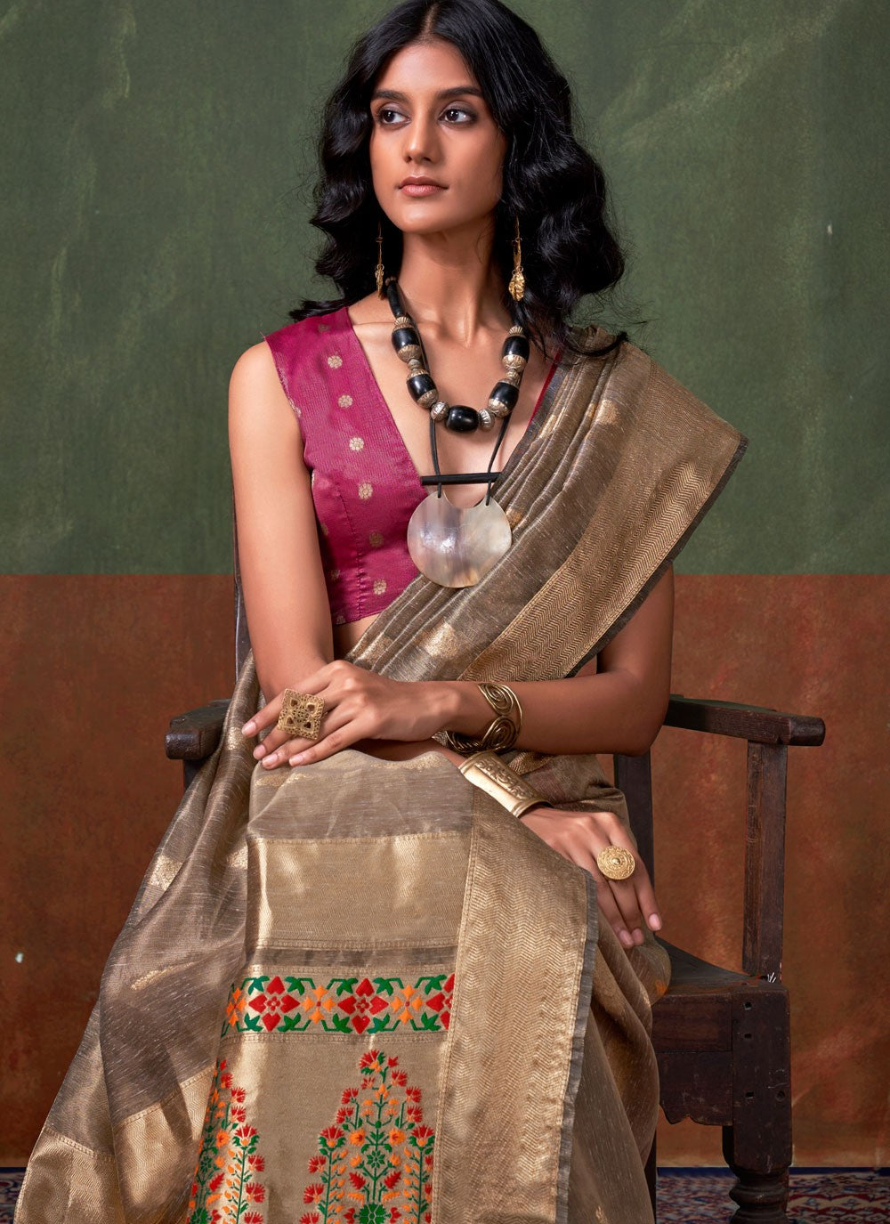 Weaving Zari Silk Grey Saree S14085