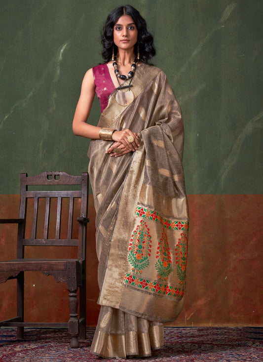 Weaving Zari Silk Grey Saree S13849