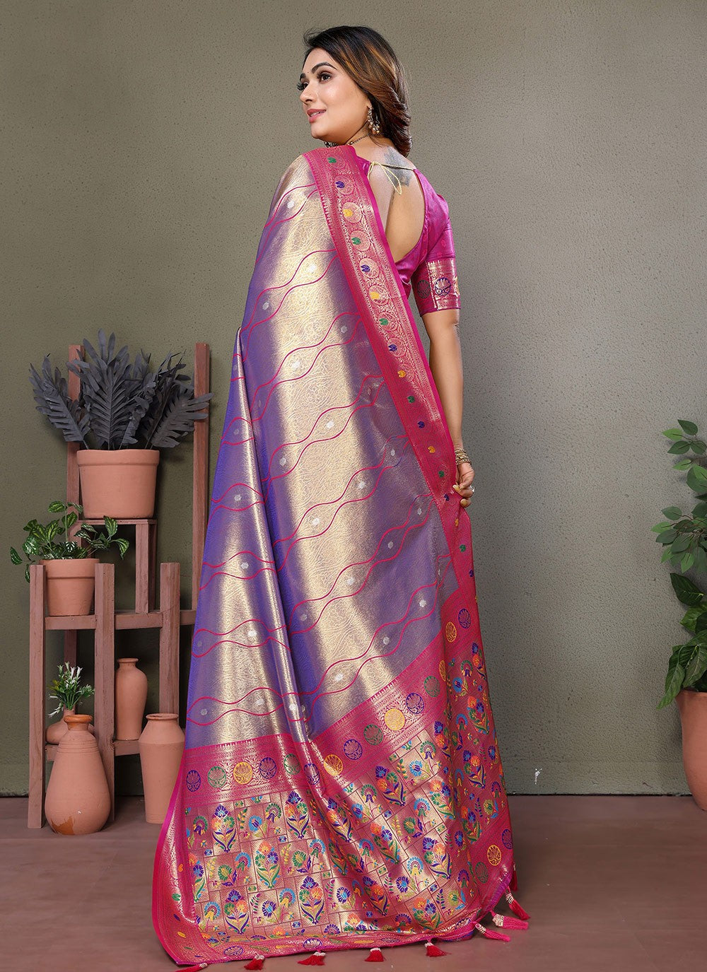 Woven Banarasi Silk Lavender Saree S14789