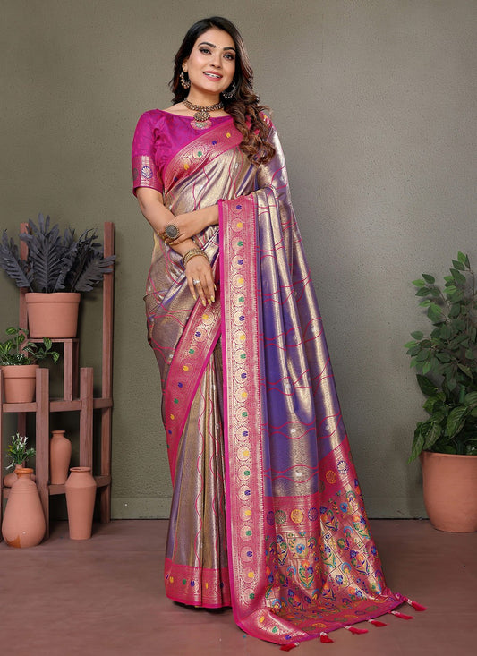 Woven Banarasi Silk Lavender Saree S14789