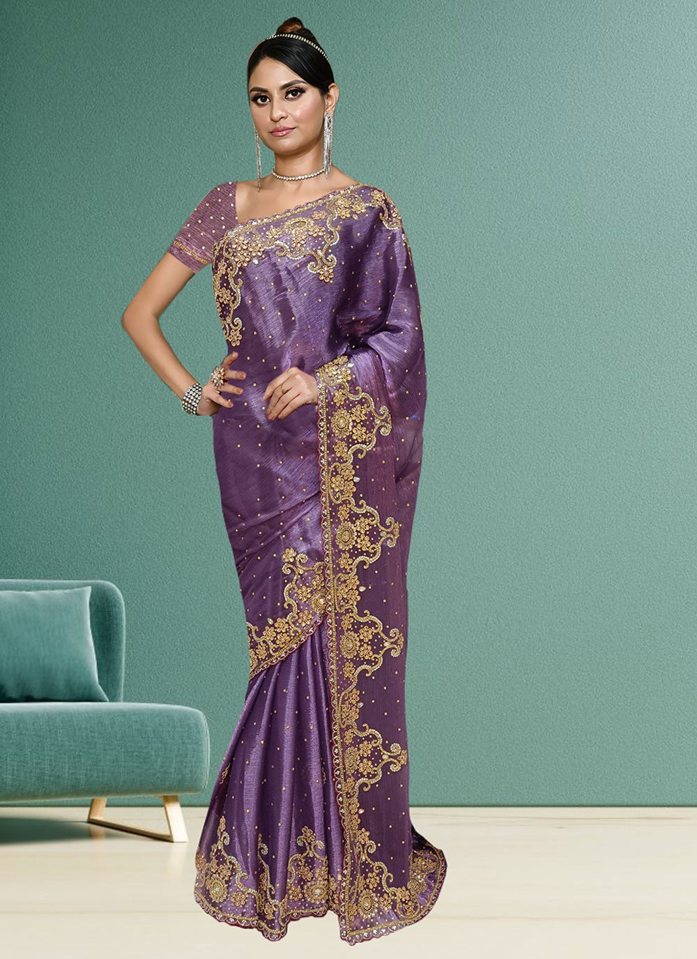 Classic Embroidered Tissue Saree - S6575