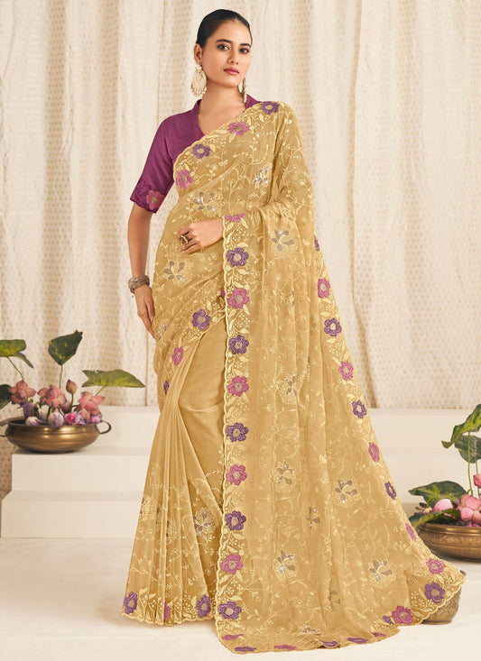 Mustard Silk Traditional Saree Embroidered S19922