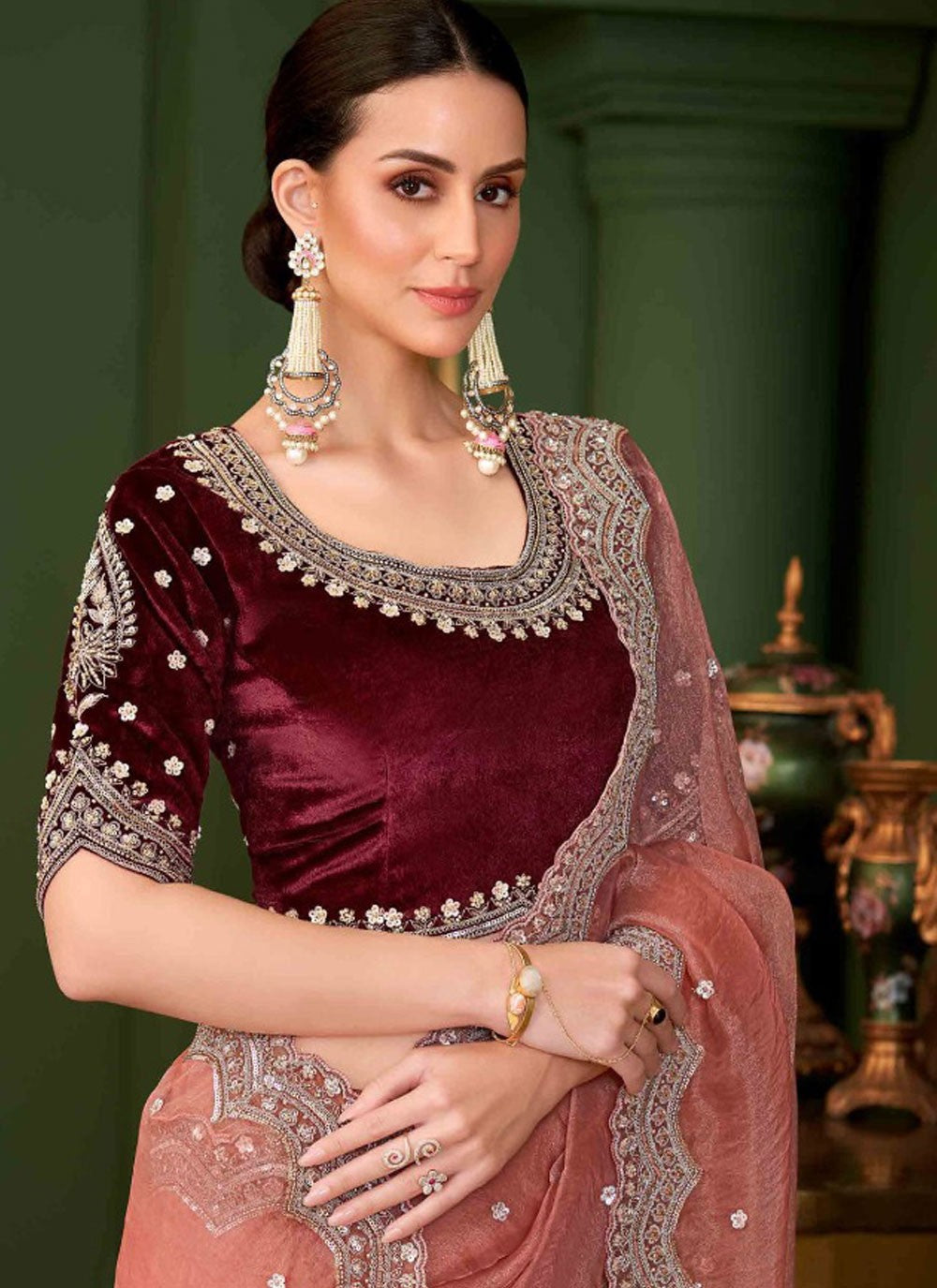 Peach Georgette Traditional Saree Embroidered S20374