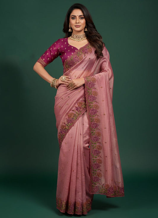 Pink Silk Classic Saree Cut Work, Embroidered S20259