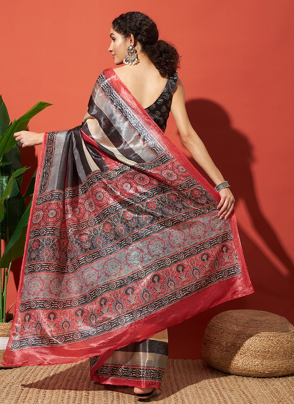 Multi Colour Tissue Contemporary Saree Printed S17702