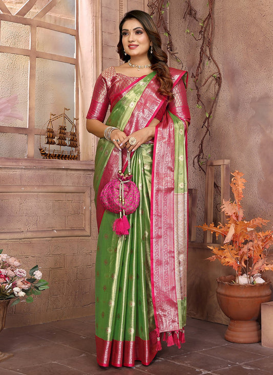 Woven Silk Green Saree S14618