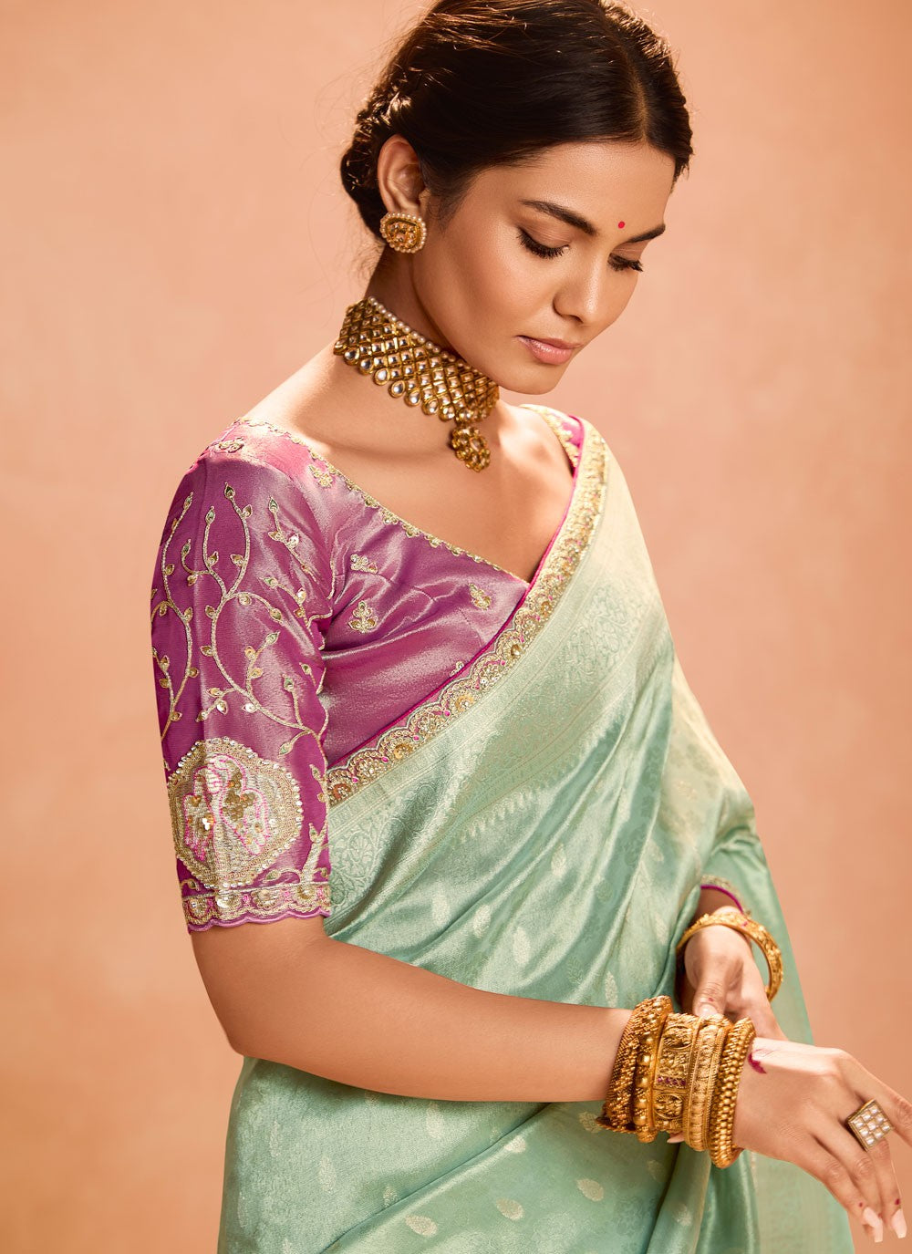 Trendy Saree Embroidered Sea Green Silk S12847