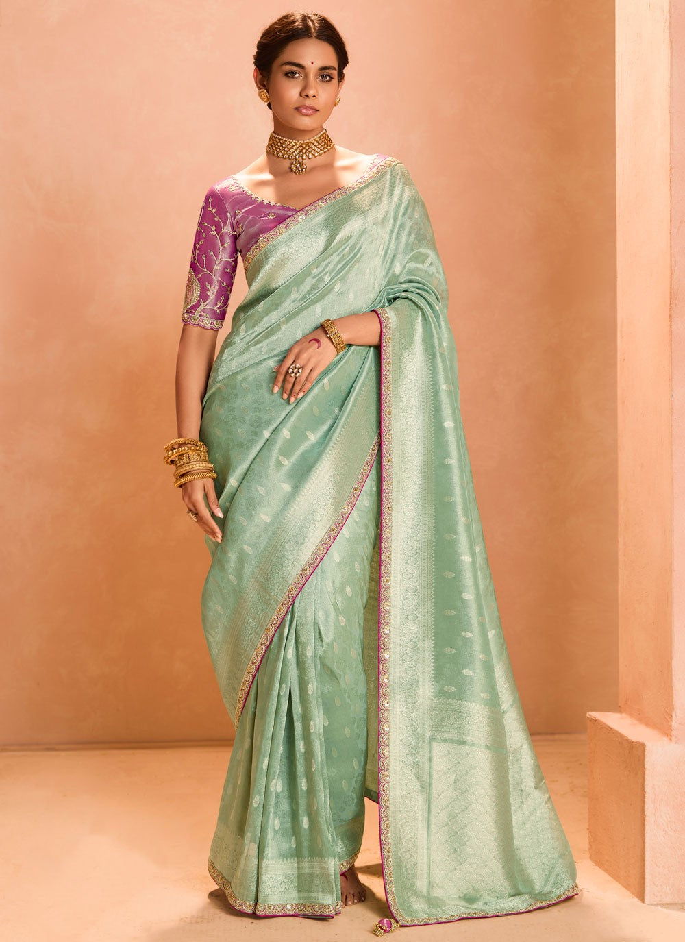 Trendy Saree Embroidered Sea Green Silk Saree S12847
