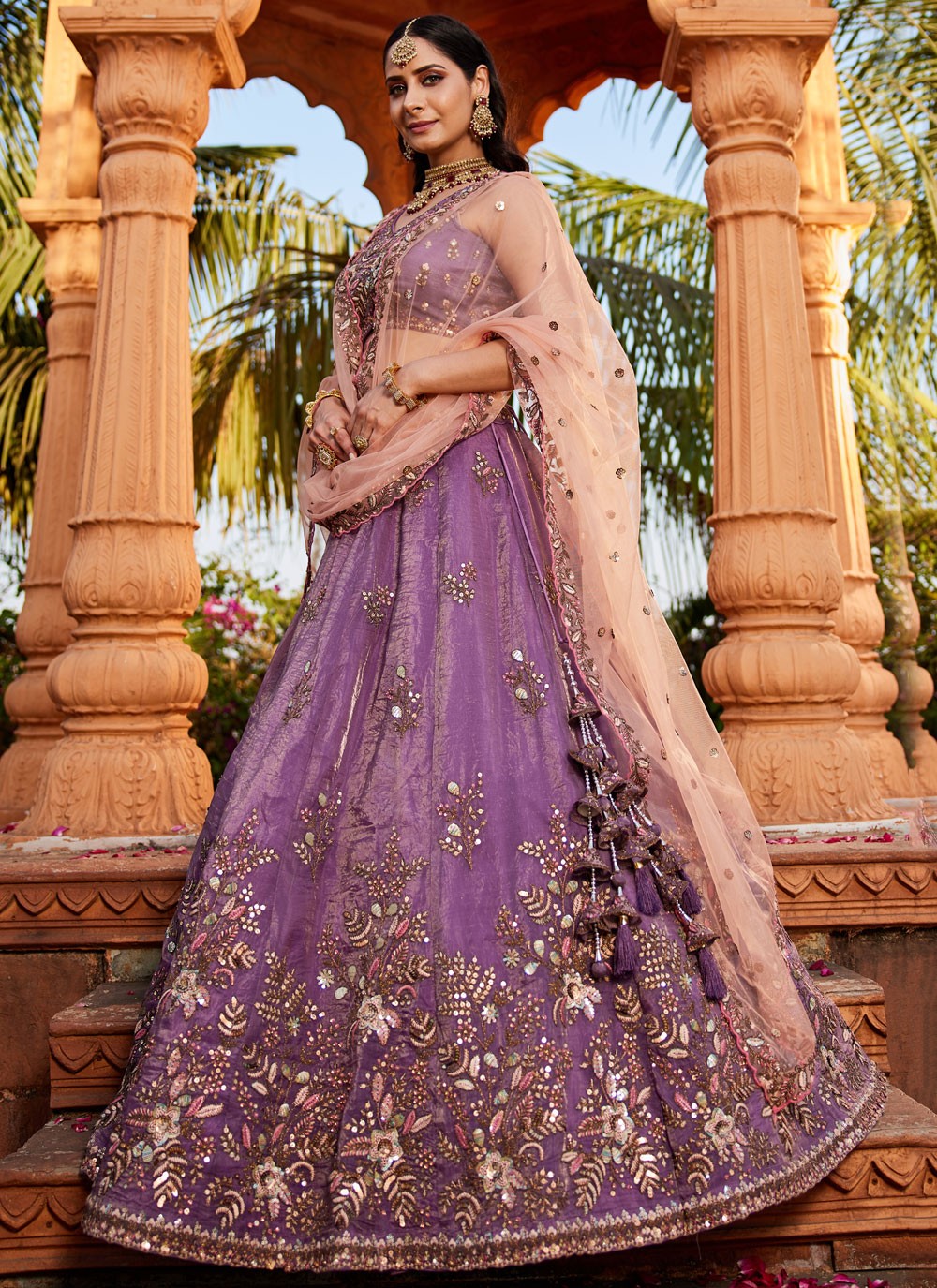 Tissue Engagement, Mehandi & Sangeet, Reception, Wedding A - Line Lehenga L3562