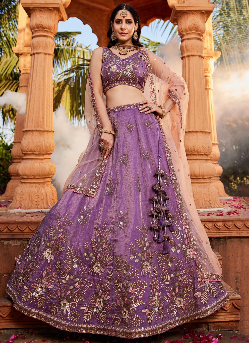 Tissue Engagement, Mehandi & Sangeet, Reception, Wedding A - Line Lehenga L3562