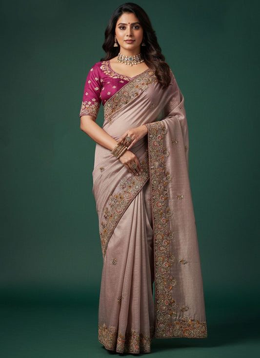 Pink Silk Classic Saree Embroidered, Sequins, Swarovski S20263