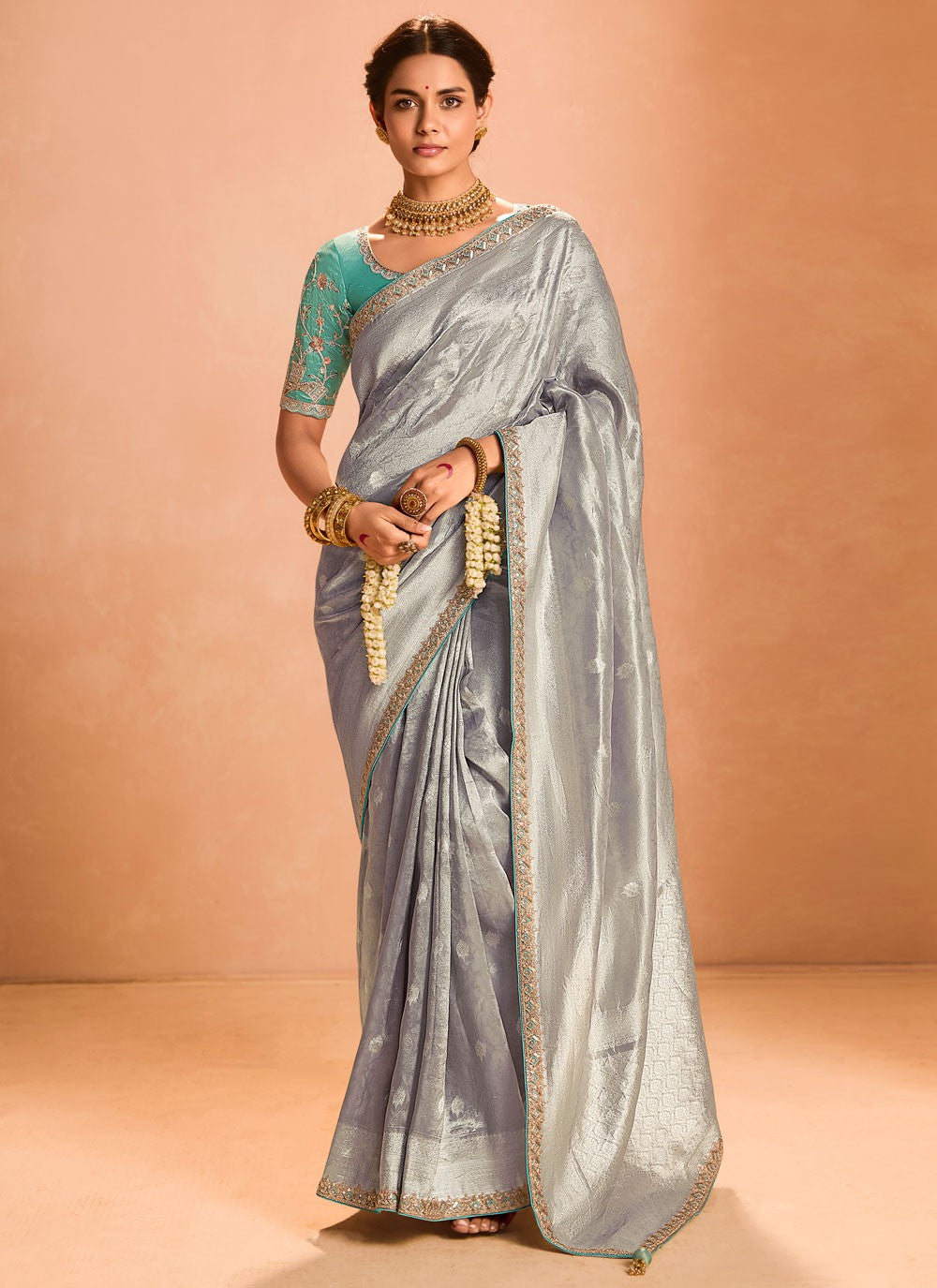 Traditional Embroidered Grey Silk S12841