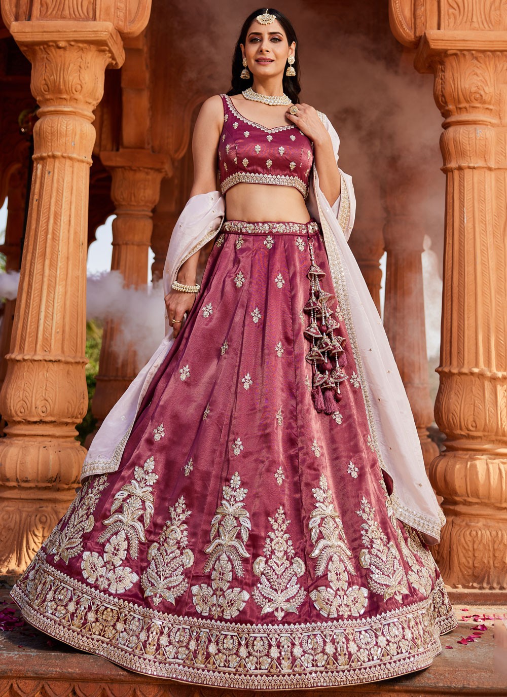 Tissue Engagement, Mehandi & Sangeet, Reception, Wedding A - Line Lehenga L3527