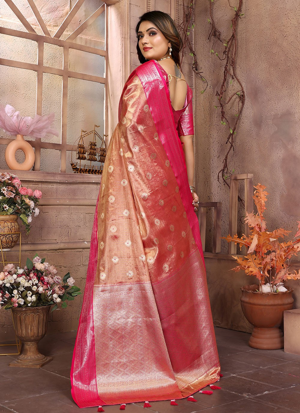 Woven Silk Orange Saree S14617