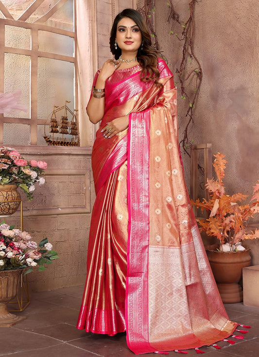Woven Silk Orange Saree S14617