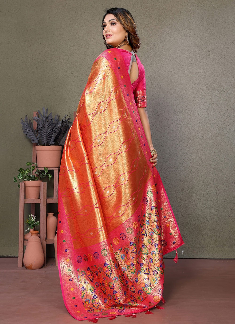 Woven Banarasi Silk Orange Saree S14786