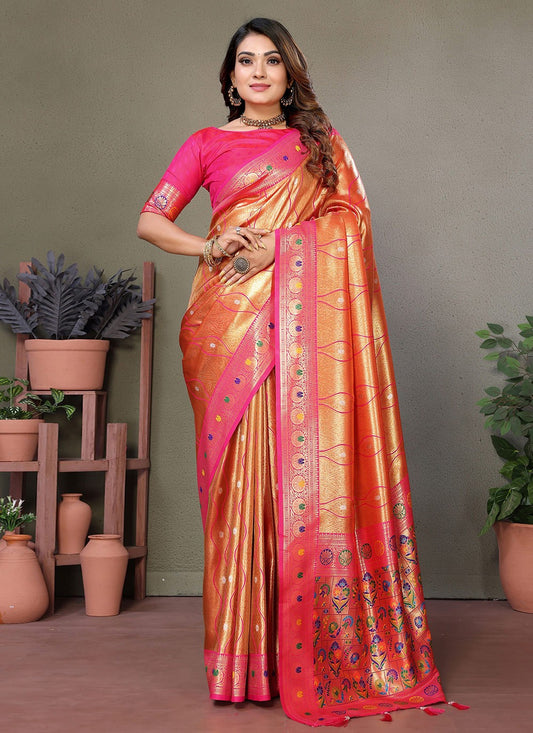 Woven Banarasi Silk Orange Saree S14786