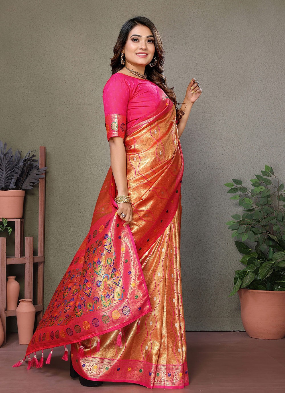 Woven Banarasi Silk Orange Saree S14786