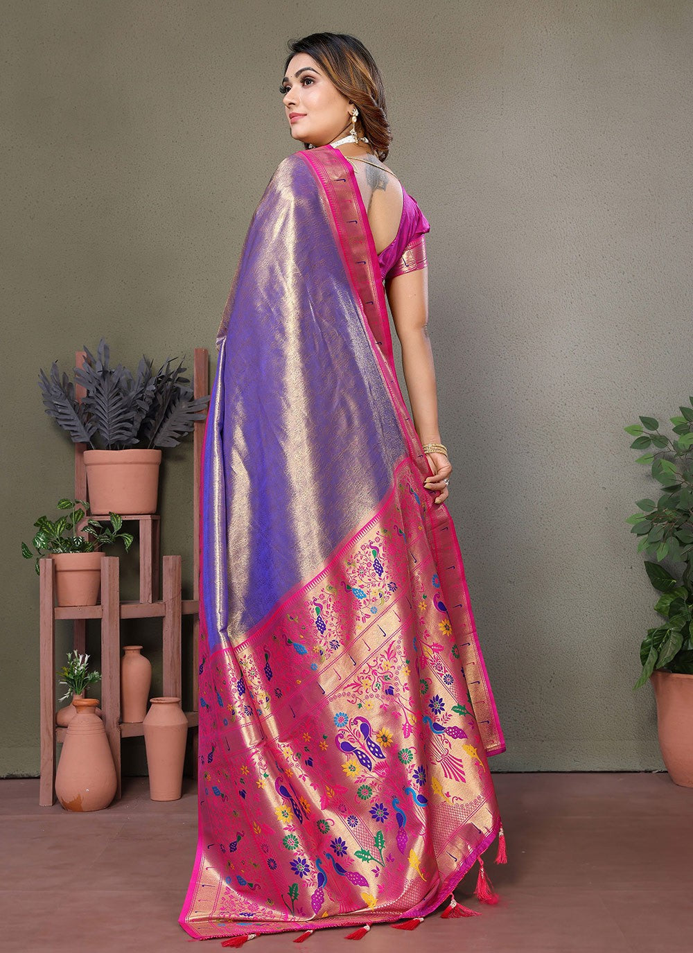 Woven Banarasi Silk Lavender Saree S14697
