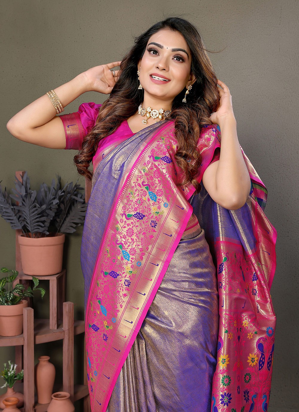 Woven Banarasi Silk Lavender Saree S14697