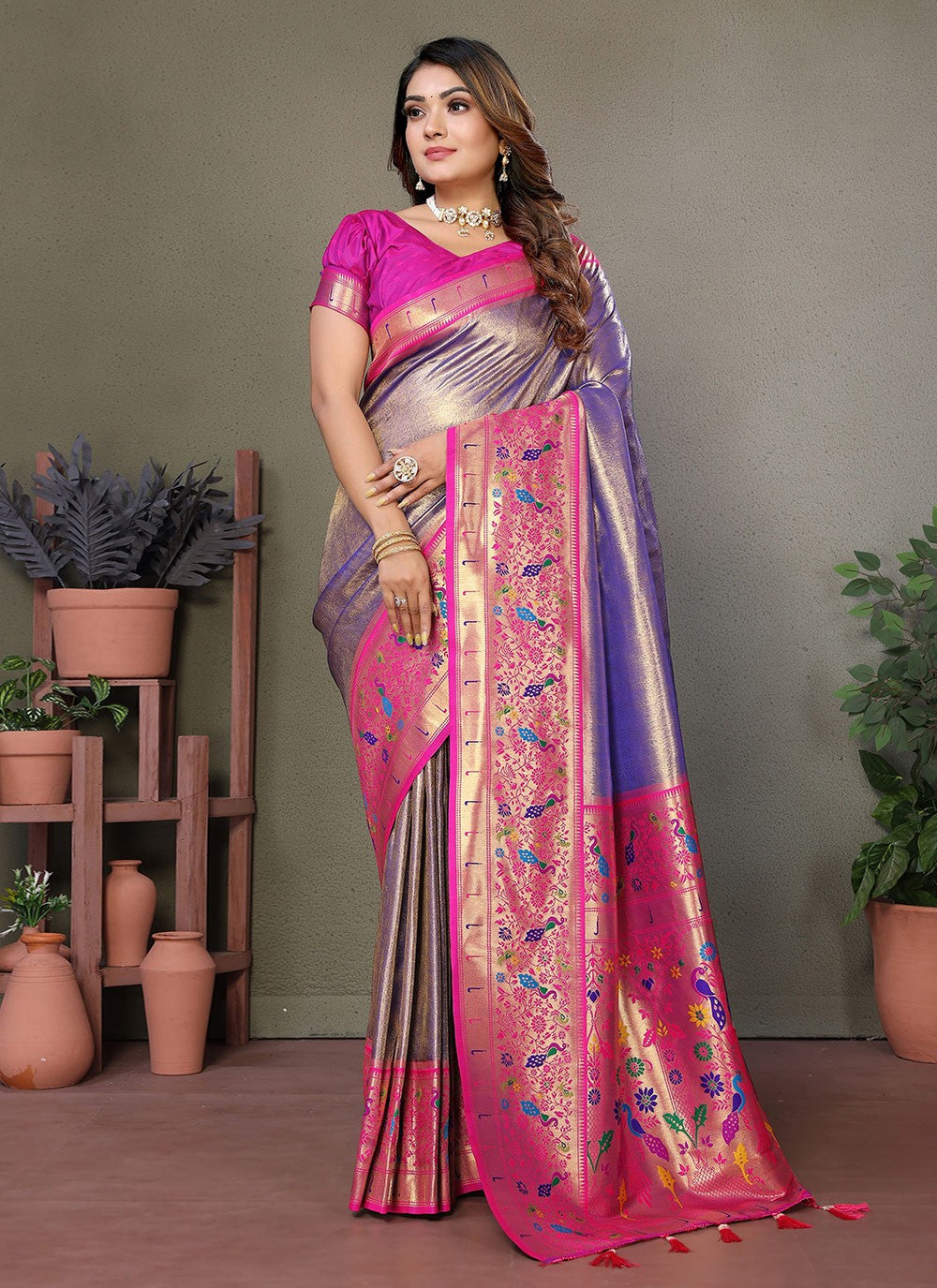 Woven Banarasi Silk Lavender Saree S14697