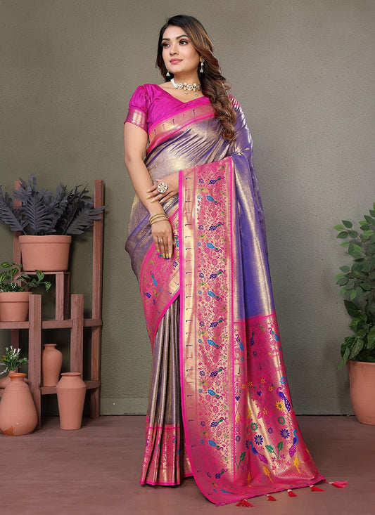 Woven Banarasi Silk Lavender Saree S14697