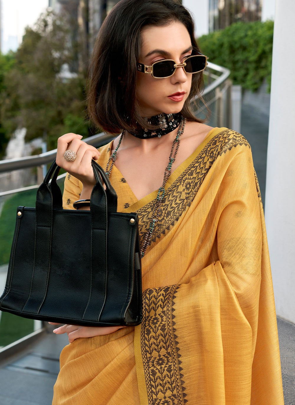Designer Weaving Zari Yellow Linen Saree S13532