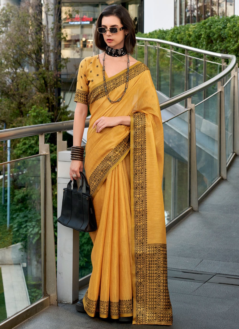 Designer Weaving Zari Yellow Linen Saree S13532
