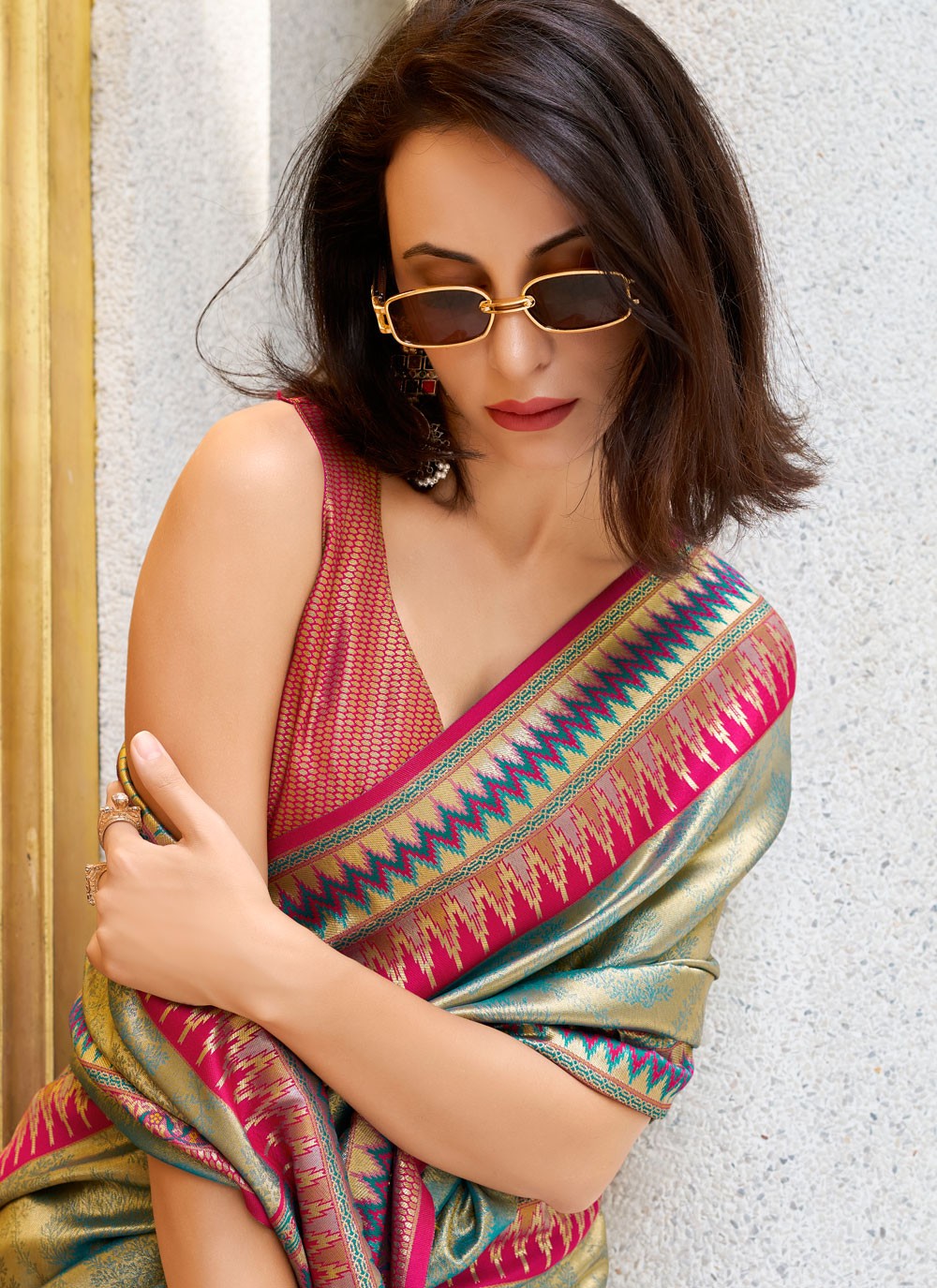 Contemporary Weaving Zari Sea Green Silk Saree S13168