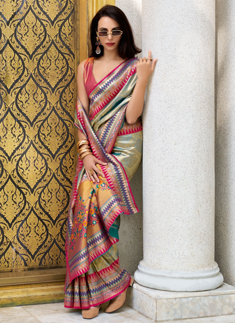 Contemporary Weaving Zari Sea Green Silk Saree S13168