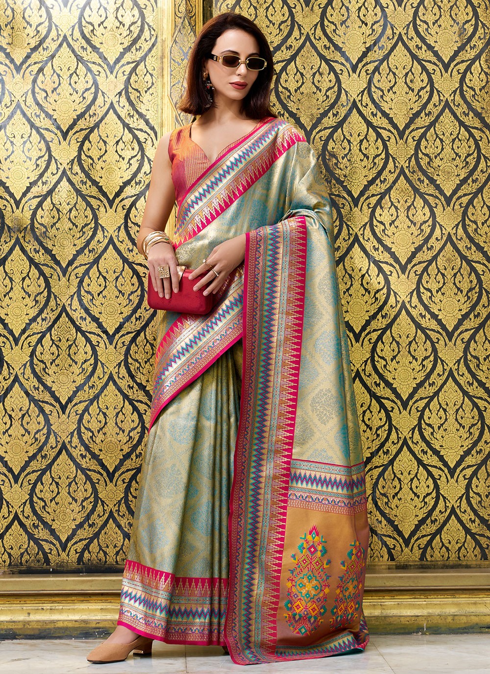 Contemporary Weaving Zari Sea Green Silk Saree S13168