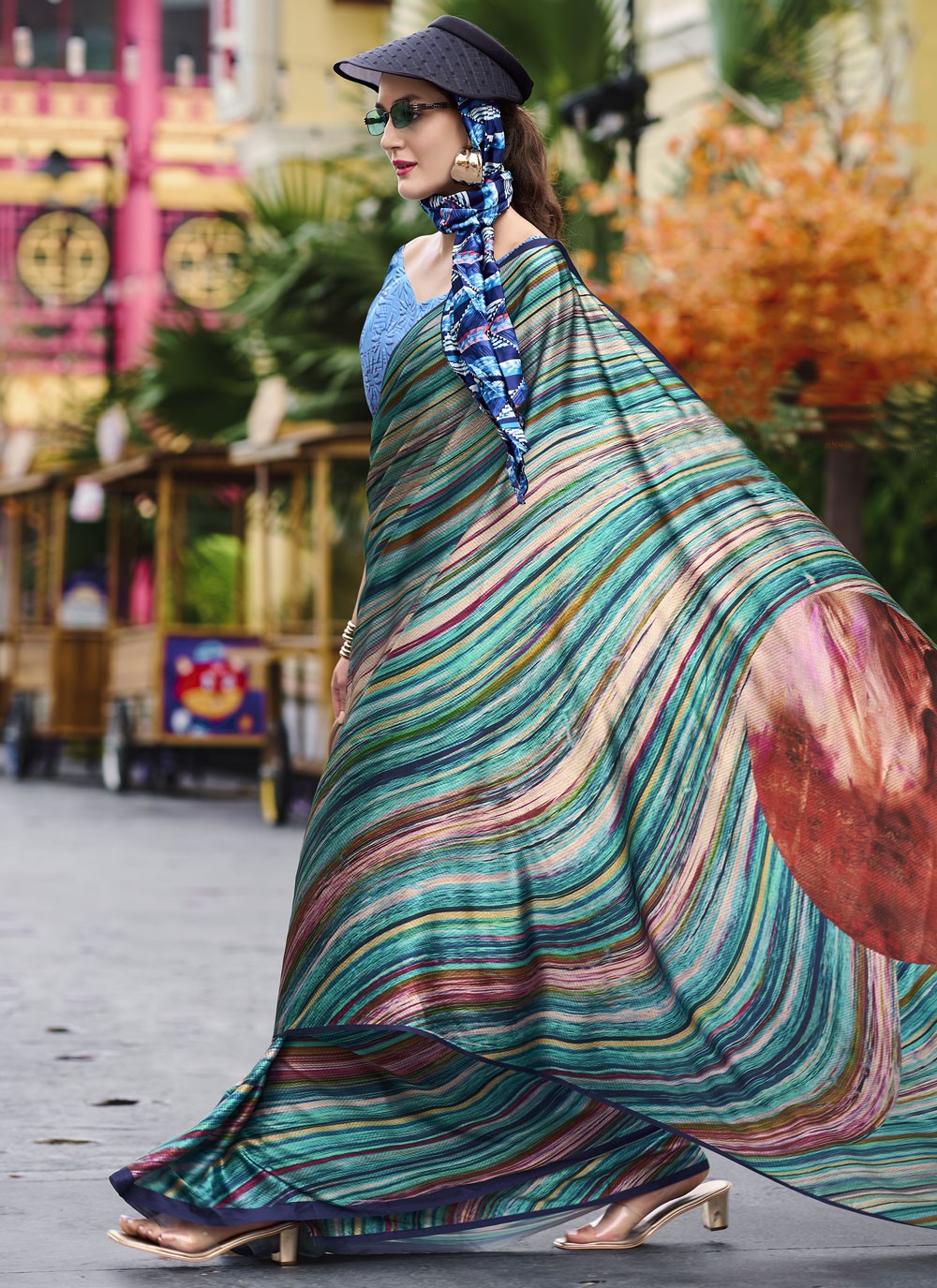 Abstract Print Satin Saree - S11830