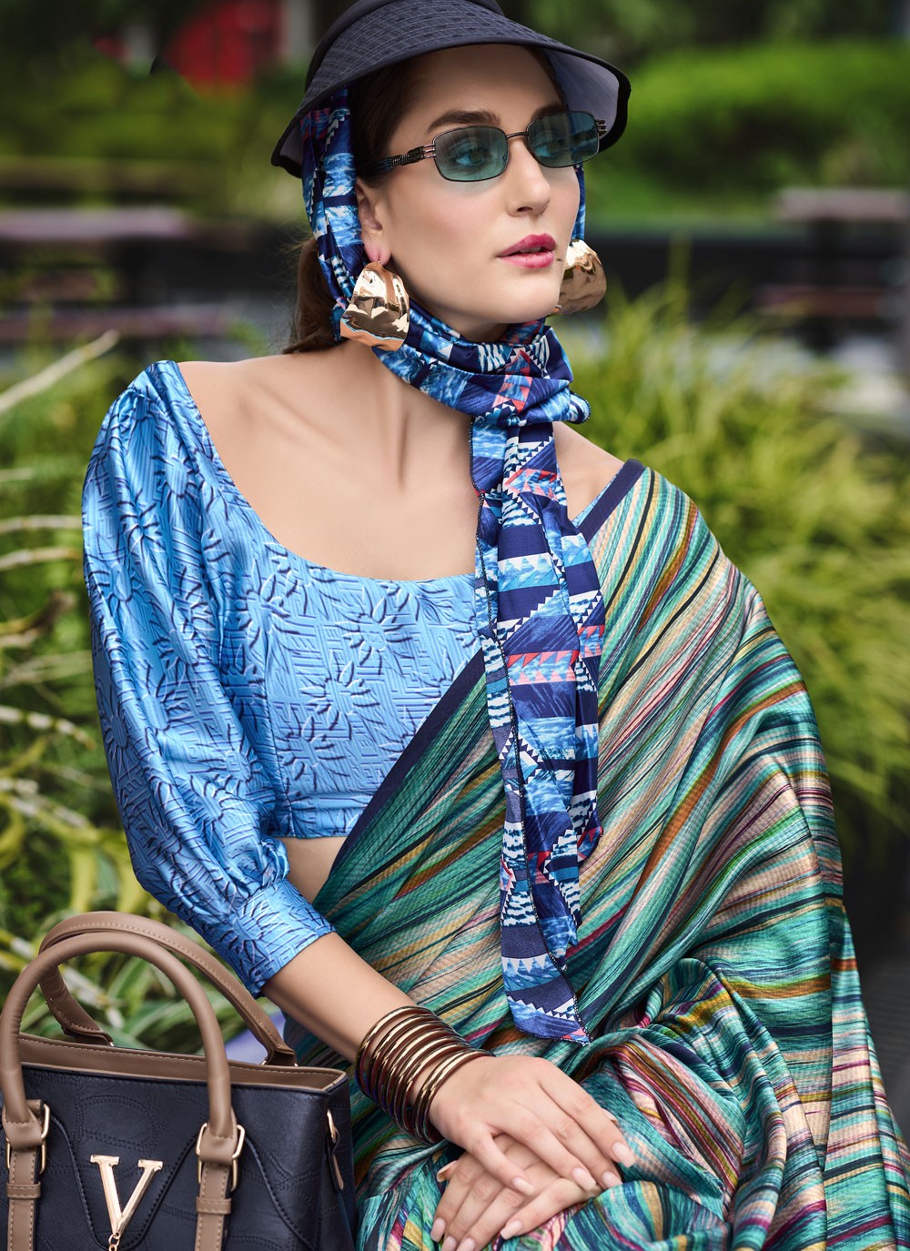 Abstract Print Satin Saree - S11830