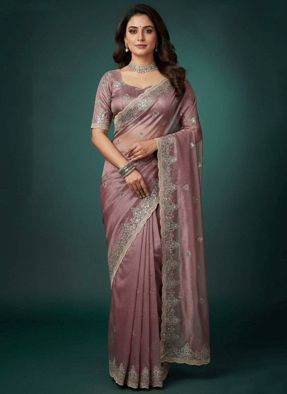 Pink Satin Silk Traditional Saree Embroidered, Sequins S20266