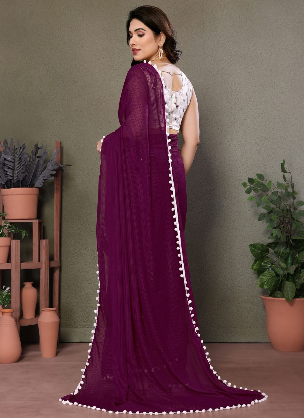 Traditional Border Work Burgundy Banglori Silk S12480